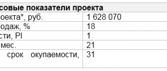 Key financial indicators of the project