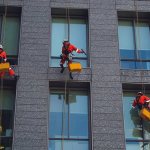 Industrial climbers work at heights.