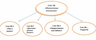 субсчета счета 58 Финансовые вложения